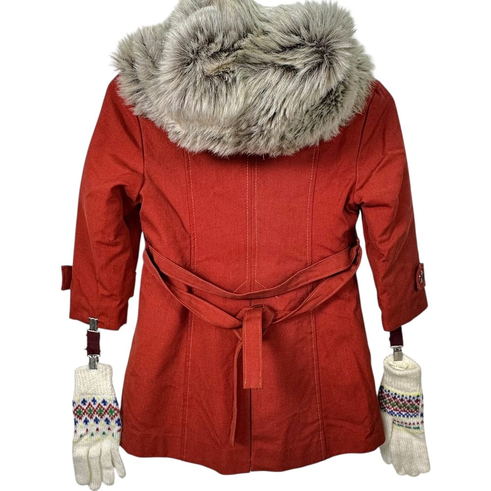Vintage Emily Leffler Girls Rust‎ Faux Fur Hood Coat Belt Gloves Sz 6-7 Boutique - Picture 11 of 16